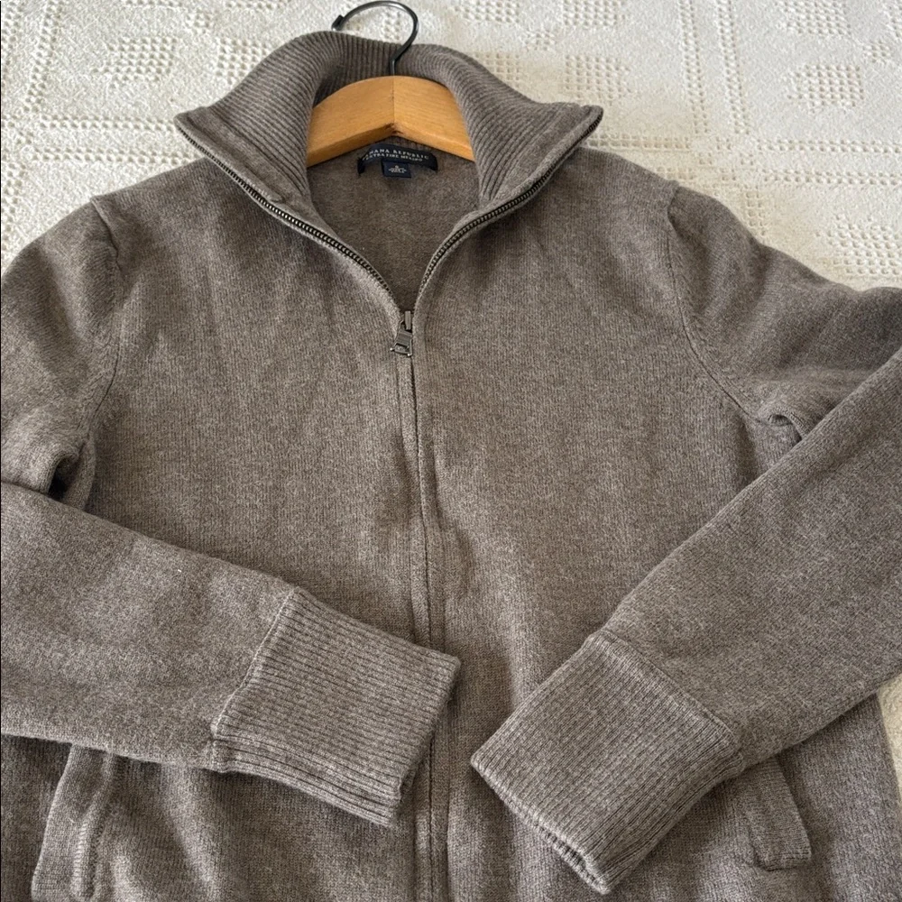 Banana Republic Modern Tipped Standing Collar Merino Wool Full‎ Zip Up Sweater S